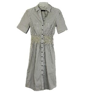 Zara Basic Striped Smocked Shirt‎ Dress Womens Size S Black White Preppy Midi